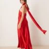 Gina Tricot Satin Drape Detail One Shoulder Scarf Neck Maxi Dress In Red For Women -Curated Apparel Shop 207660925 1 red