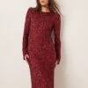 Gina Tricot Fluted Sleeve Sequin Maxi Dress With Open Back In Dark Red For Women -Curated Apparel Shop 207660935 1 darkred