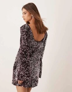 Gina Tricot Flared Sleeves Low Back Sequin Mini Dress In Pink For Women Light Plum -Curated Apparel Shop 207660938 3