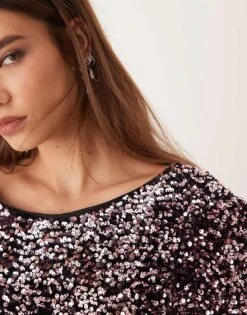 Gina Tricot Flared Sleeves Low Back Sequin Mini Dress In Pink For Women Light Plum -Curated Apparel Shop 207660938 4