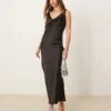 Gina Tricot Cowl Neck Low Back Satin Bias Cut Maxi Dress In Black For Women -Curated Apparel Shop 207660959 1 black