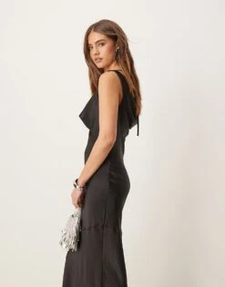 Gina Tricot Cowl Neck Low Back Satin Bias Cut Maxi Dress In Black For Women -Curated Apparel Shop 207660959 3