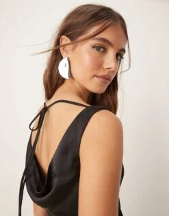 Gina Tricot Cowl Neck Low Back Satin Bias Cut Maxi Dress In Black For Women -Curated Apparel Shop 207660959 4