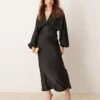 Gina Tricot V Neck Satin Maxi Dress With Volume Sleeves In Black For Women -Curated Apparel Shop 207660972 1 black