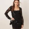 Gina Tricot Sheer Square Neck Mini Dress With Placement Embroidery Applique In Black For Women -Curated Apparel Shop 207660991 1 black