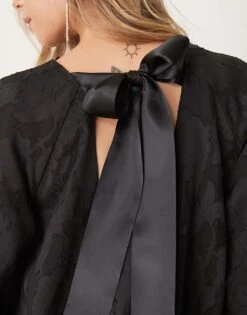 Gina Tricot Jacquard Sheer Mini Swing Dress With Satin Bow Back Detail In Black For Women -Curated Apparel Shop 207661011 3