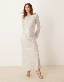 Gina Tricot Sequin Maxi Dress With Open Back In Silver For Women -Curated Apparel Shop 207661018 1 silver 1