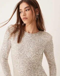 Gina Tricot Sequin Maxi Dress With Open Back In Silver For Women -Curated Apparel Shop 207661018 3