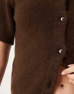 Gina Tricot Knitted Short Sleeve Cardigan In Brown For Women -Curated Apparel Shop 207680884 4
