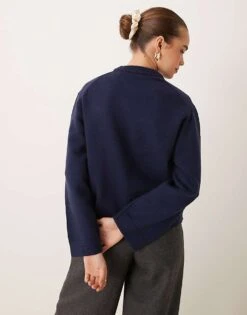 Gina Tricot Crew Neck Knitted Sweater With Wide Sleeves In Blue For Women -Curated Apparel Shop 207680891 3