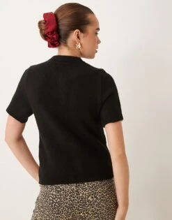 Gina Tricot Knitted Short Sleeve Cardigan In Black For Women -Curated Apparel Shop 207680892 3