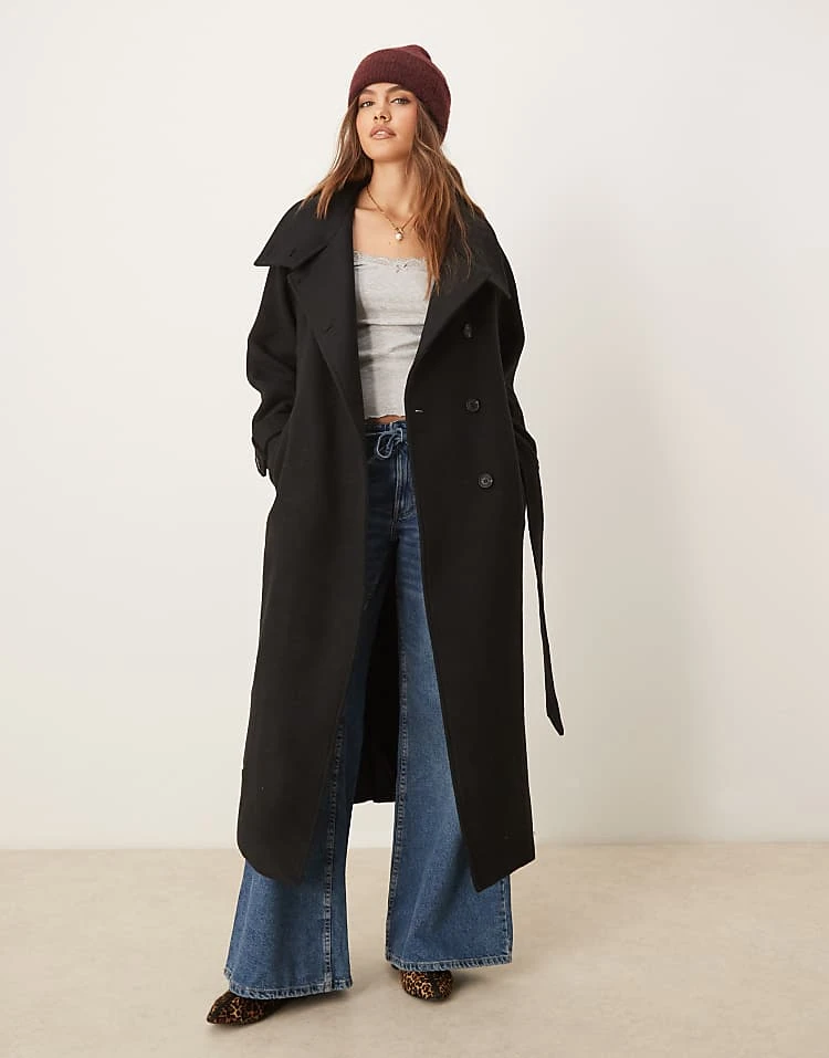 Gina Tricot Wool Blend Belted Midaxi Coat With Funnel Neck Detail In Black For Women 7 Gina Tricot Wool Blend Belted Midaxi Coat With Funnel Neck Detail In Black For Women - Image 5