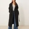 Gina Tricot Wool Blend Belted Midaxi Coat With Funnel Neck Detail In Black For Women