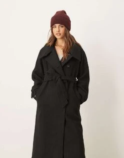 Gina Tricot Wool Blend Belted Midaxi Coat With Funnel Neck Detail In Black For Women 9 Gina Tricot Wool Blend Belted Midaxi Coat With Funnel Neck Detail In Black For Women -Curated Apparel Shop 207680907 3