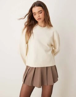Gina Tricot Crew Neck Knitted Sweater With Wide Sleeves In Cream For Women -Curated Apparel Shop 207680915 1 cream 1