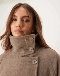 Gina Tricot Wool Blend Belted Midaxi Coat With Funnel Neck Detail In Beige For Women -Curated Apparel Shop 207680932 3