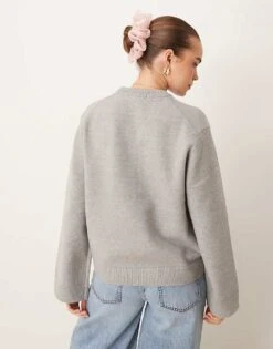 Gina Tricot Crew Neck Knitted Sweater With Wide Sleeves In Grey Melange For Women -Curated Apparel Shop 207680939 3