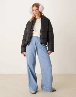 Gina Tricot Puffer Jacket With Hood In Black For Women