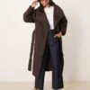 Gina Tricot Belted Wrap Midi Coat With Funnel Neck In Brown For Women