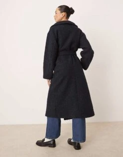 Gina Tricot Belted Wrap Midi Coat With Funnel Neck In Navy Blue For Women -Curated Apparel Shop 207681016 3