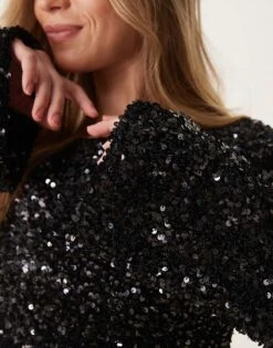 Gina Tricot Flared Sleeves Low Back Sequin Mini Dress In Black For Women -Curated Apparel Shop 207731273 3