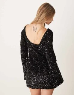 Gina Tricot Flared Sleeves Low Back Sequin Mini Dress In Black For Women -Curated Apparel Shop 207731273 4