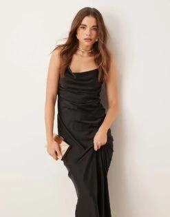 Gina Tricot Satin Bias Cut Maxi Dress With Low Back Lace Insert In Black For Women -Curated Apparel Shop 207731435 3