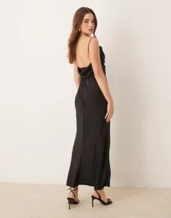 Gina Tricot Satin Bias Cut Maxi Dress With Low Back Lace Insert In Black For Women -Curated Apparel Shop 207731435 4