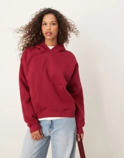 Gina Tricot Oversized Hoodie In Burgundy For Women -Curated Apparel Shop 207732020 1 burgundy 1