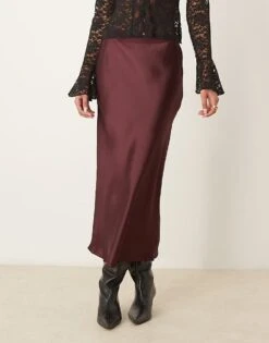 Gina Tricot Satin Midi Skirt In Burgundy For Women -Curated Apparel Shop 207732034 3