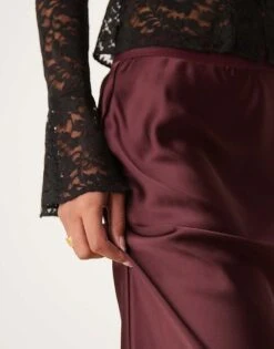 Gina Tricot Satin Midi Skirt In Burgundy For Women -Curated Apparel Shop 207732034 5