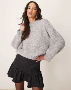 Gina Tricot Super Soft Knit Oversized Sweater In Grey Melange For Women Dark Grey Melange