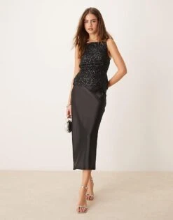 Gina Tricot Satin Midi Skirt In Black For Women -Curated Apparel Shop 207732098 1 black 1