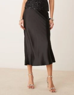 Gina Tricot Satin Midi Skirt In Black For Women -Curated Apparel Shop 207732098 5