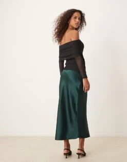 Gina Tricot Satin Midi Skirt In Dark Green For Women -Curated Apparel Shop 207732116 1 darkgreen 1
