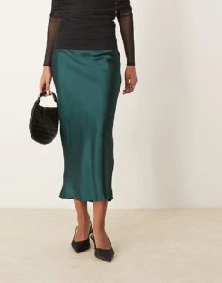 Gina Tricot Satin Midi Skirt In Dark Green For Women -Curated Apparel Shop 207732116 3