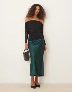 Gina Tricot Satin Midi Skirt In Dark Green For Women -Curated Apparel Shop 207732116 4