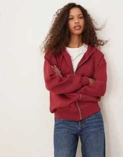 Gina Tricot Zip Through Oversized Hoodie In Burgundy For Women -Curated Apparel Shop 207732141 1 burgundy 1