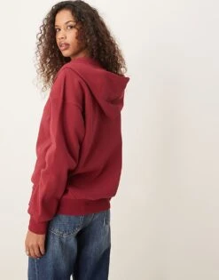 Gina Tricot Zip Through Oversized Hoodie In Burgundy For Women -Curated Apparel Shop 207732141 2