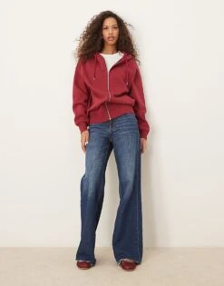 Gina Tricot Zip Through Oversized Hoodie In Burgundy For Women -Curated Apparel Shop 207732141 3