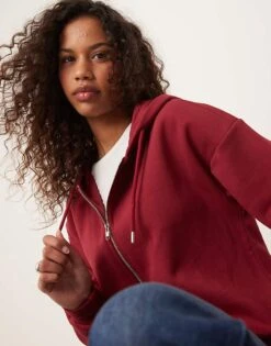 Gina Tricot Zip Through Oversized Hoodie In Burgundy For Women -Curated Apparel Shop 207732141 4
