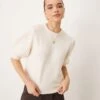 Gina Tricot Knitted Sweater With Puff Short Sleeves In Off White For Women -Curated Apparel Shop 207732158 1 offwhite