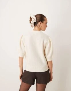 Gina Tricot Knitted Sweater With Puff Short Sleeves In Off White For Women -Curated Apparel Shop 207732158 3