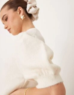 Gina Tricot Knitted Sweater With Puff Short Sleeves In Off White For Women -Curated Apparel Shop 207732158 4