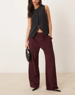 Gina Tricot Tailored Wide Leg Trousers With Pleat Front In Dark Wine Burgundy For Women -Curated Apparel Shop 207732173 1 burgundy 1