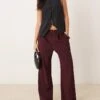 Gina Tricot Tailored Wide Leg Trousers With Pleat Front In Dark Wine Burgundy For Women