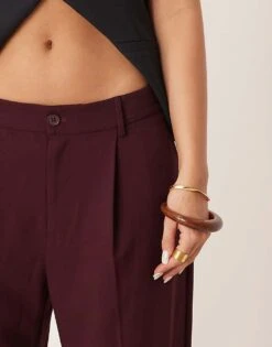 Gina Tricot Tailored Wide Leg Trousers With Pleat Front In Dark Wine Burgundy For Women -Curated Apparel Shop 207732173 3
