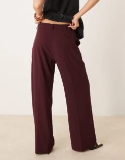 Gina Tricot Tailored Wide Leg Trousers With Pleat Front In Dark Wine Burgundy For Women -Curated Apparel Shop 207732173 5