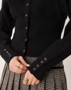 Gina Tricot Knitted Cardigan With Deep Rib Fitted Waist And Button Cuff Detail In Black For Women -Curated Apparel Shop 207732190 3