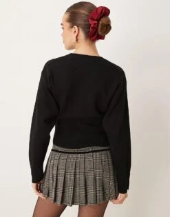 Gina Tricot Knitted Cardigan With Deep Rib Fitted Waist And Button Cuff Detail In Black For Women -Curated Apparel Shop 207732190 4